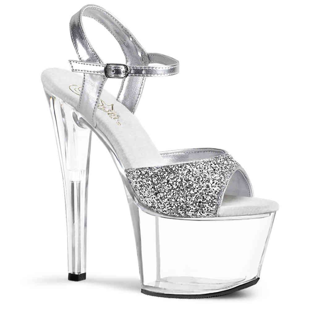 Pleaser - SKY310 Sandale à bride à la cheville, Pole dance chaussures - Chaussures de pole dance - Couleur argent/Transparent Product image